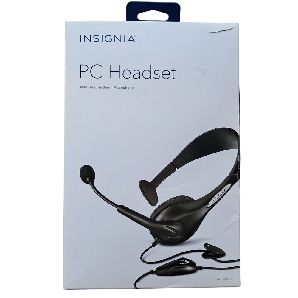 Insignia PC Headset NS-PAH5101 Black Wired On-Ear Flexible Boom Mic New
